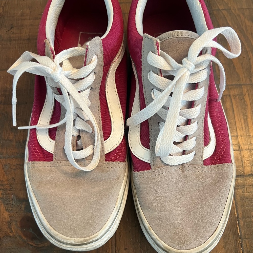Vans Pink Gray Suede & Pink Canvas Old Skool Sneakers